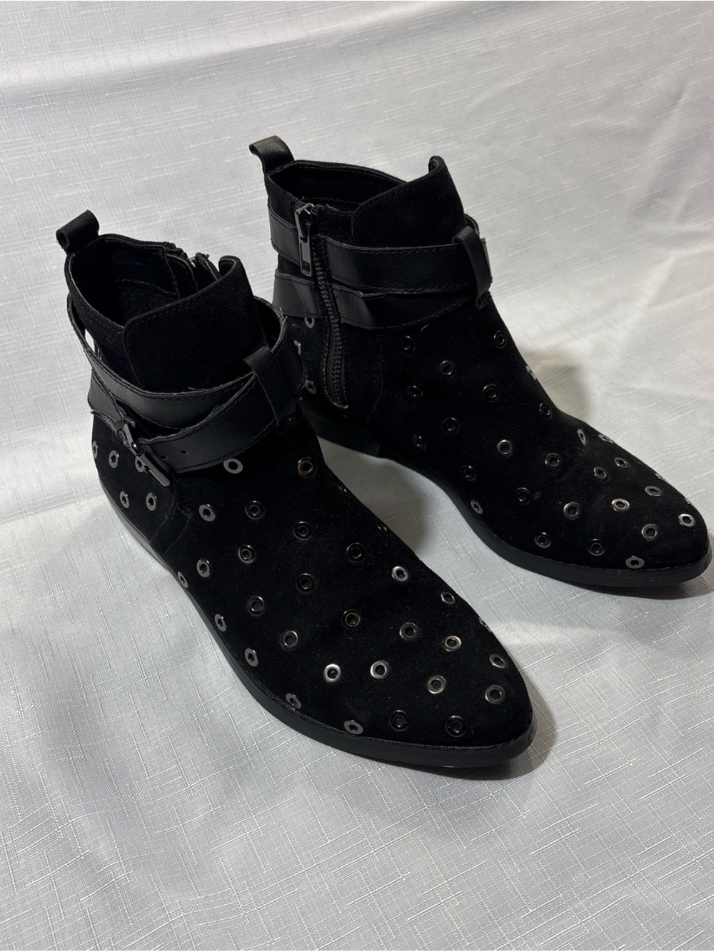 Size 6 - Lord & Taylor Design Lab black suede ankle booties side buckle straps